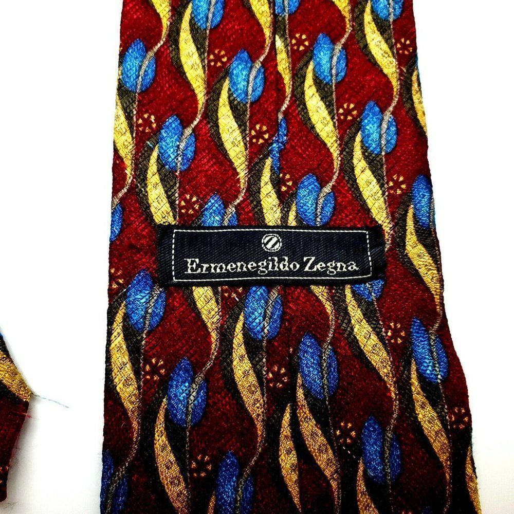 Ermenegildo Zegna Red‎ Silk Tie Print Abstract Classic - Picture 3 of 6